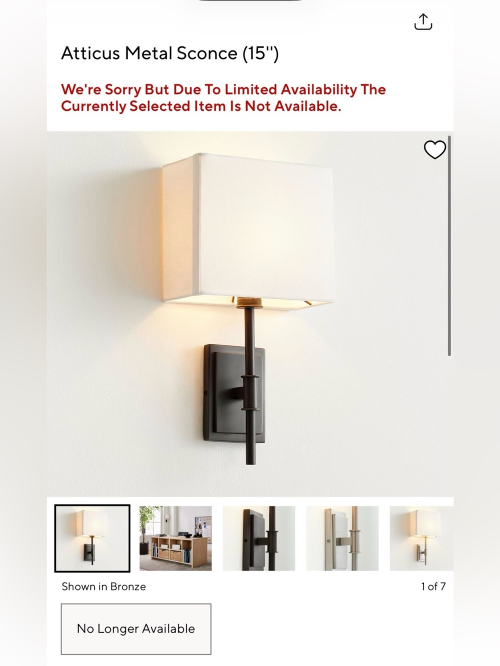Pottery Barn NEW Atticus Metal Sconce in Bronze with White Shade